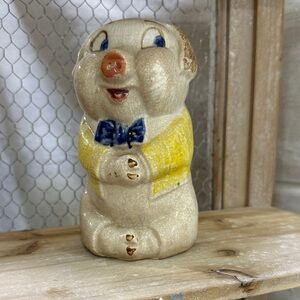 Ceramic vintage salt shaker Figurine with Yellow Jacket and Blue Bow Tie